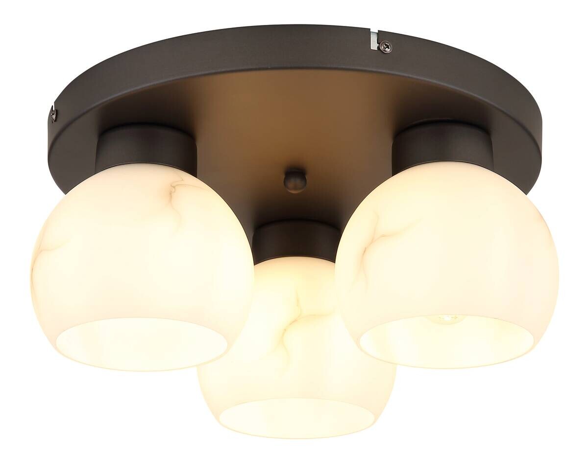 GLOBO Deckenleuchte RAGUSA schwarz Metall Glas H/D: ca. 15,5x31,5 cm E27 3 Brennstellen