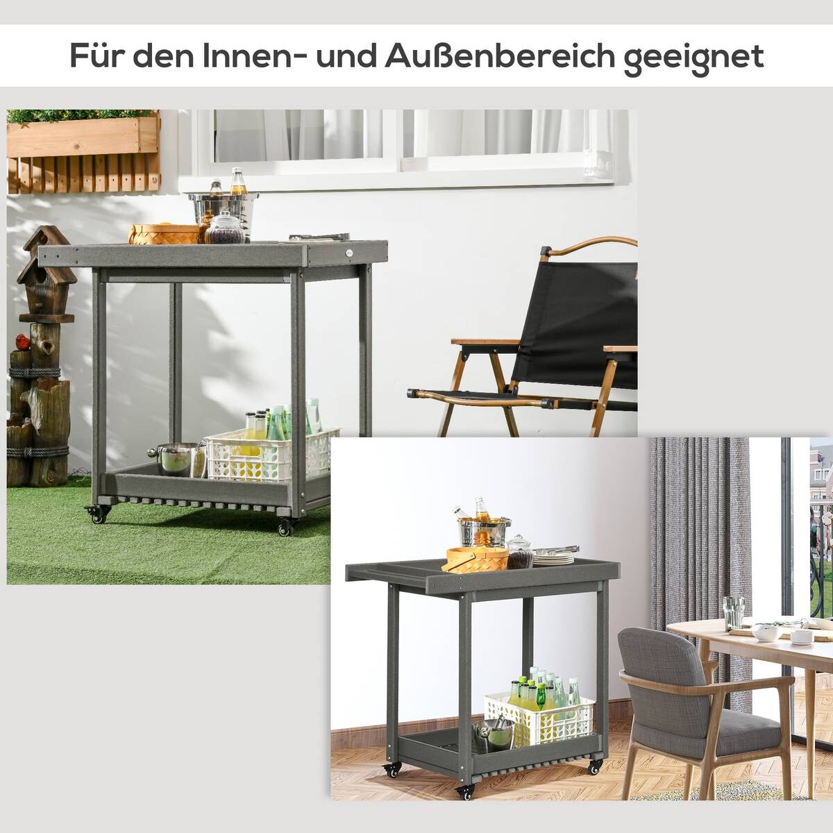 Outsunny Servierwagen dunkelgrau Kunststoff B/H/L: ca. 50x80x87 cm