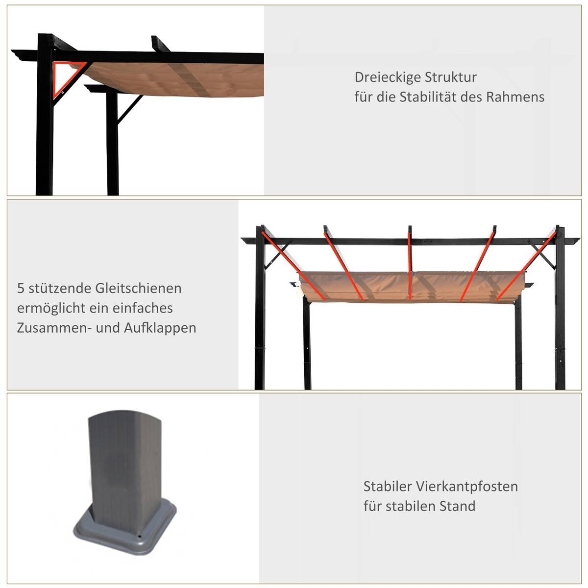 Outsunny Pergola braun Aluminium B/H/L: ca. 400x223x300 cm