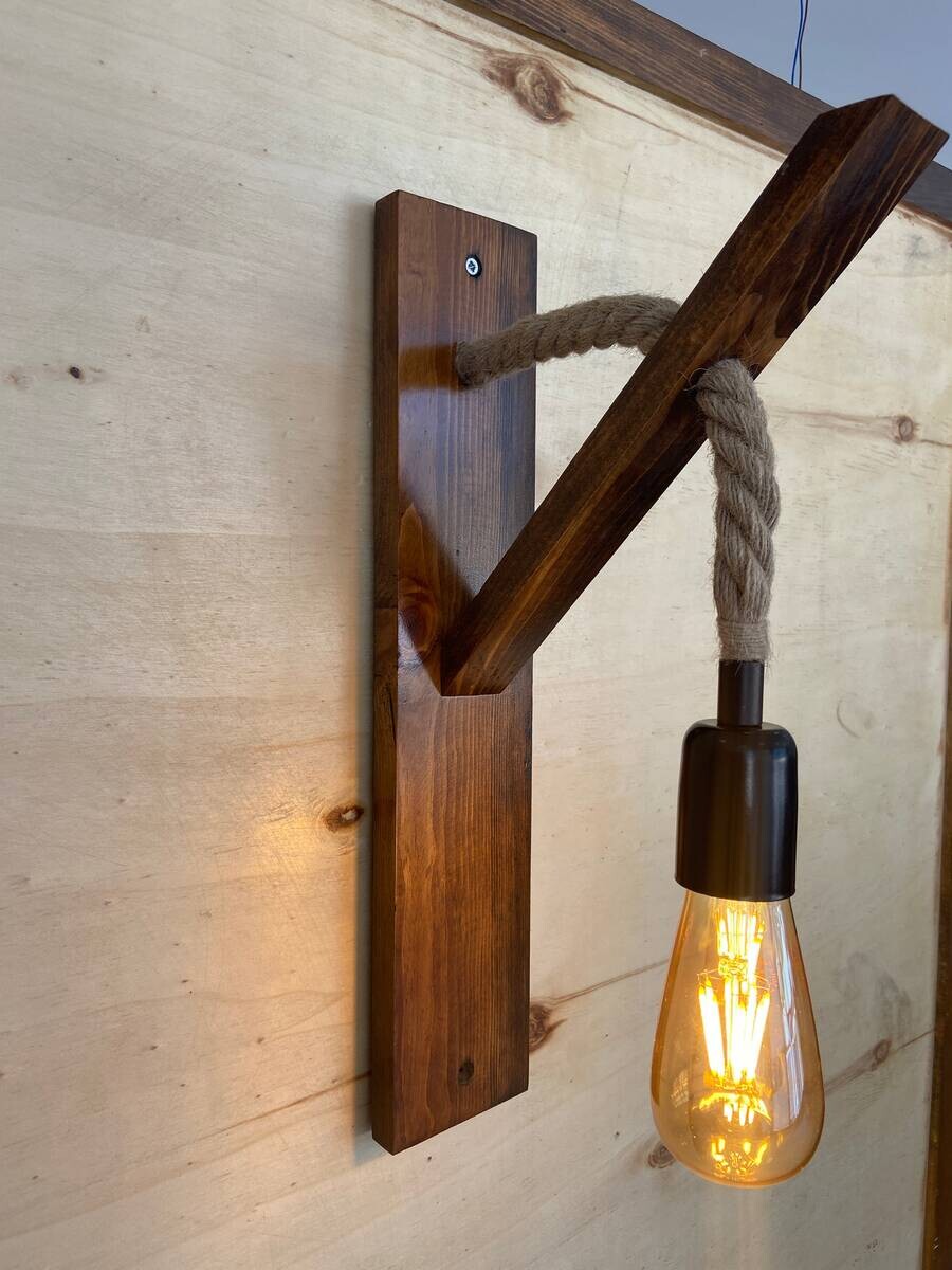 Opviq Wandleuchte nussbaum Kiefer B/H/L: ca. 9x45x23 cm E27 1 Brennstellen