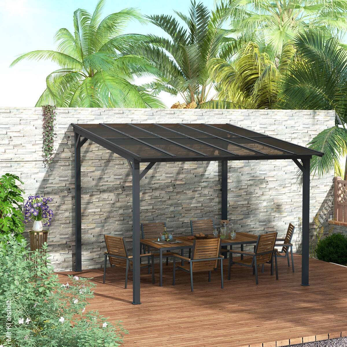 Outsunny Pergola dunkelgrau Metall B/H/L: ca. 294x258x306 cm