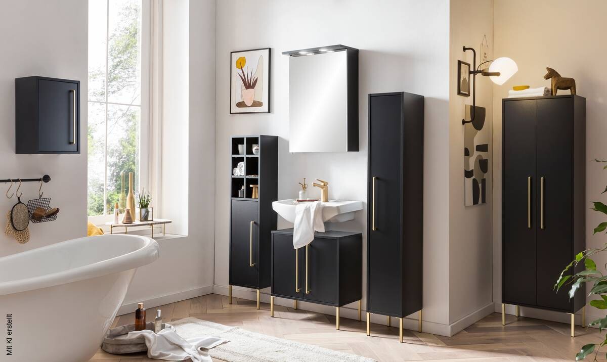 Midischrank Sarah schwarz B/H/T: ca. 25x154,7x30 cm
