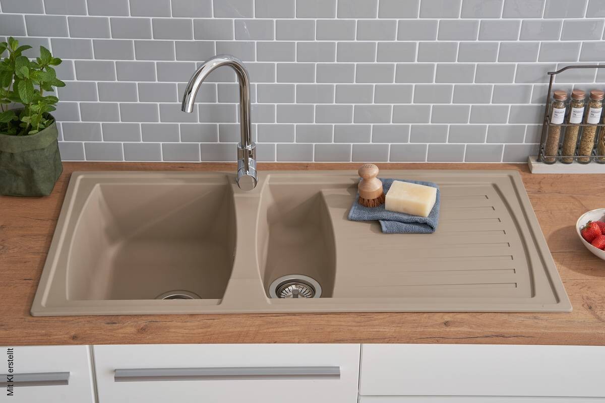 Respekta Einbauspüle Boston 100 x 50 B sandbeige Mineralite B/H/T: ca. 100x20x50 cm