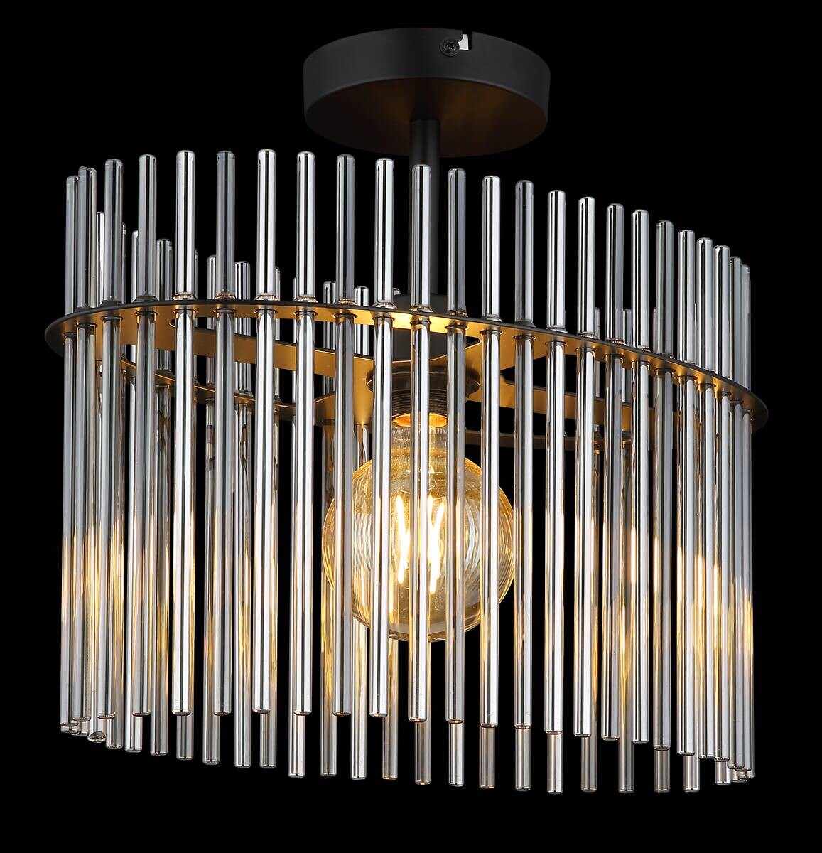 GLOBO Deckenleuchte Rauch mattschwarz Glas Metall B/H/T/L: ca. 22x34x40x40 cm E27 1 Brennstellen