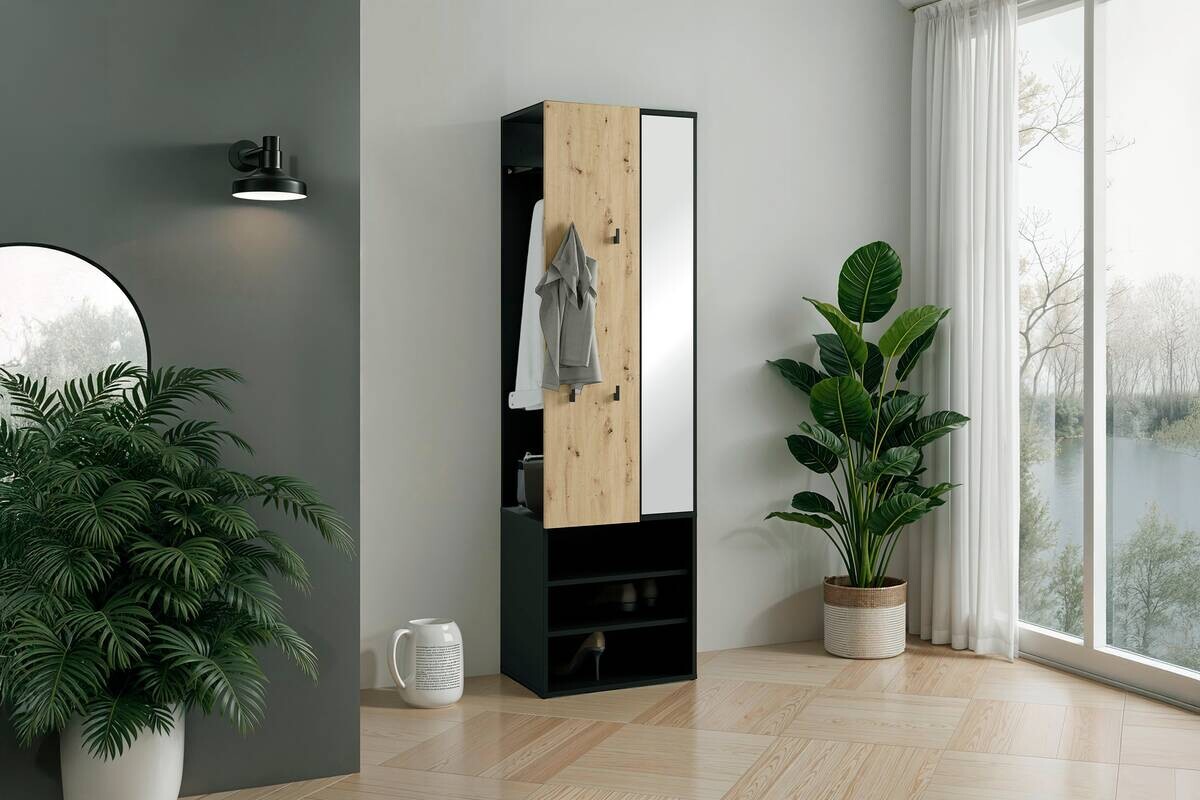 Garderobenset ANDORRA Eiche schwarz B/H/T: ca. 55x187,5x40,5 cm