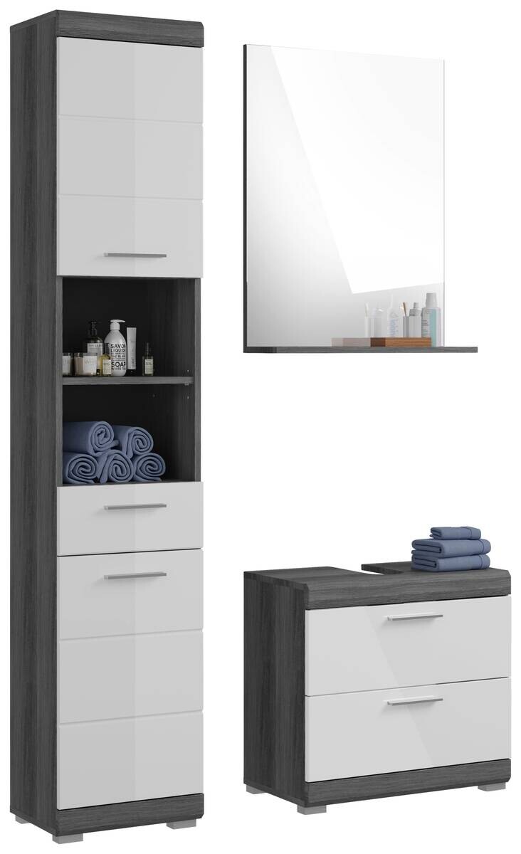 Badezimmer-Set Scout Rauchsilber Nachbildung weiß Hochglanz B/H/T: ca. 112x191x34 cm