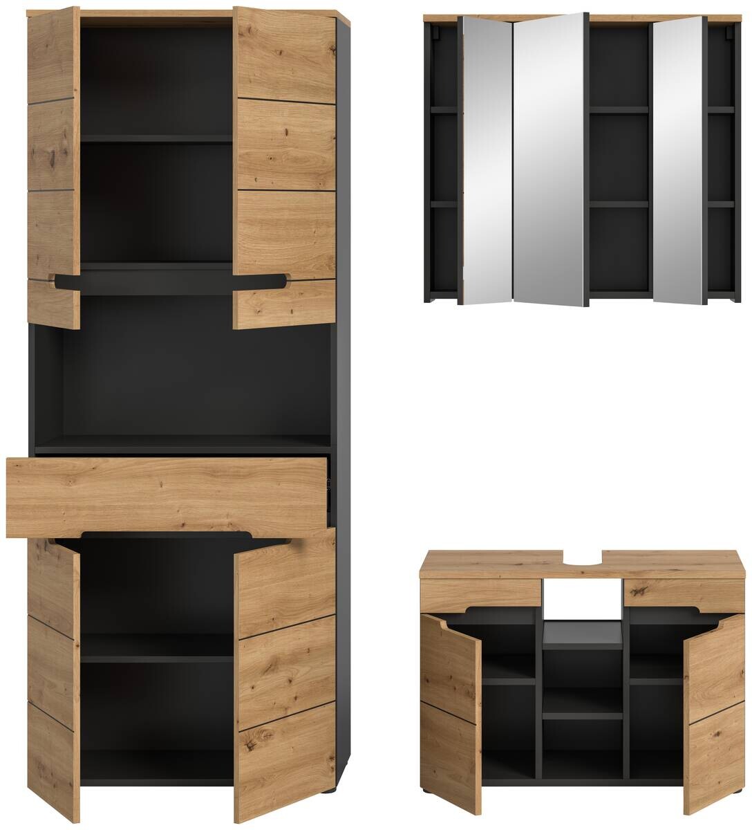 Badezimmer-Set Canu Basalt Eiche Artisan Nachbildung B/H/T: ca. 171x193x34 cm