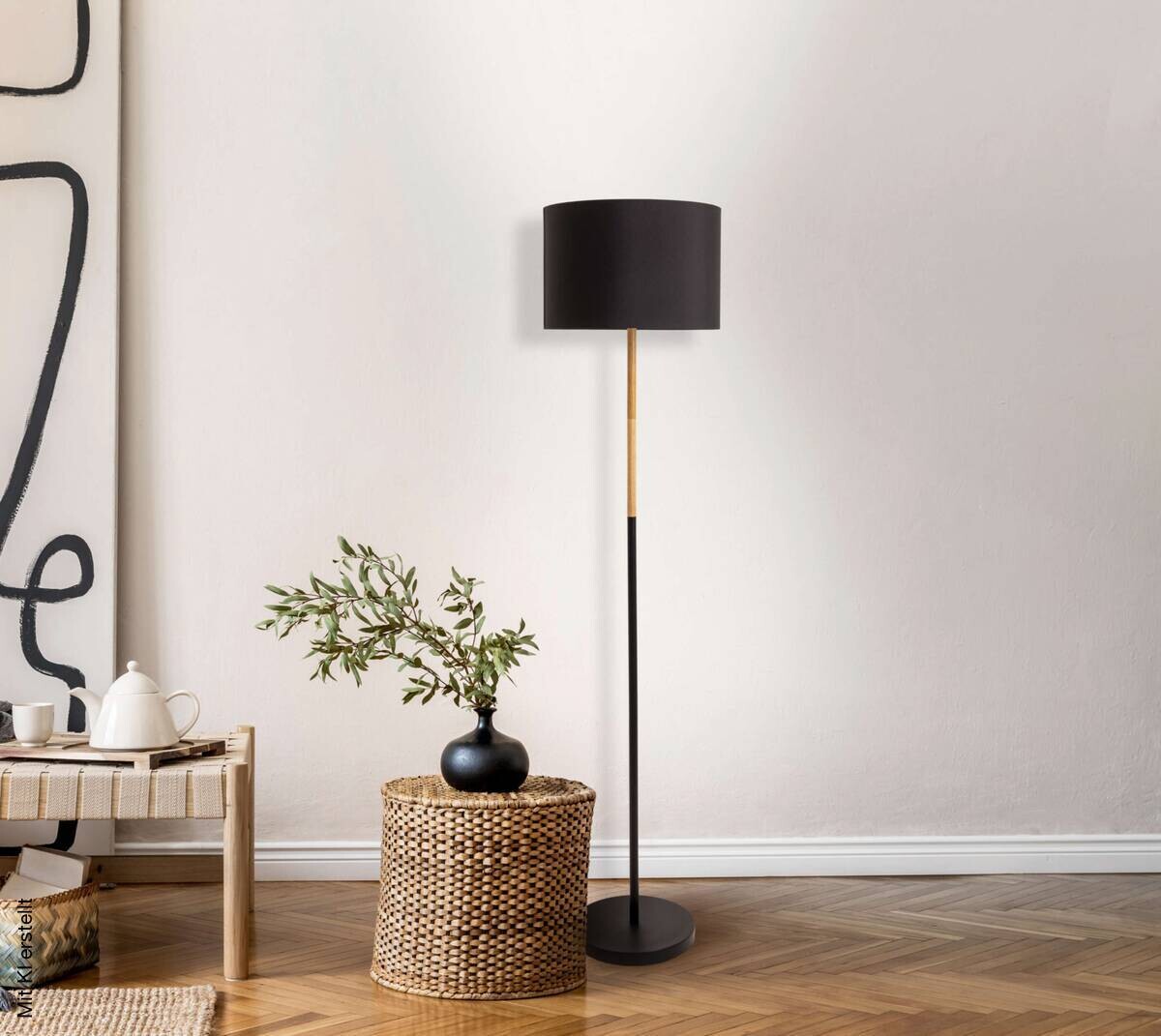 Näve Leuchten Stehlampe Tessile 2088022 schwarz Metall Textil Kunststoff B/H/T: ca. 36x150x36 cm 1 Brennstellen