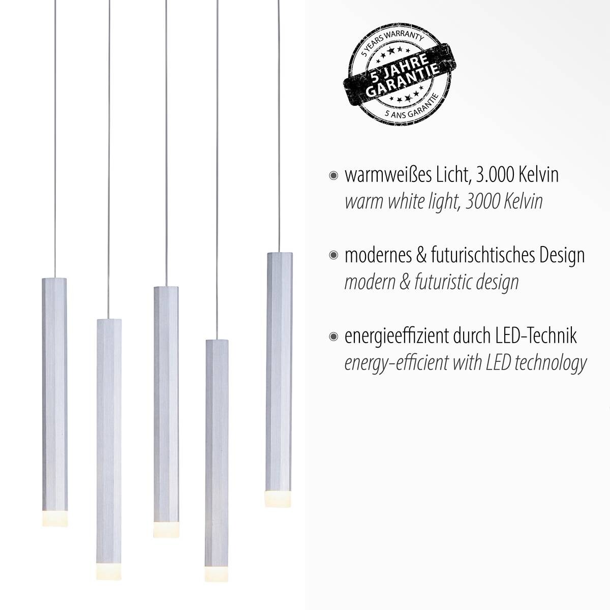 Just Light LED-Pendelleuchte BRUNO 15206-95 Alu Eisen Aluminium B/H/T: ca. 89x120x30 cm 10 Brennstellen