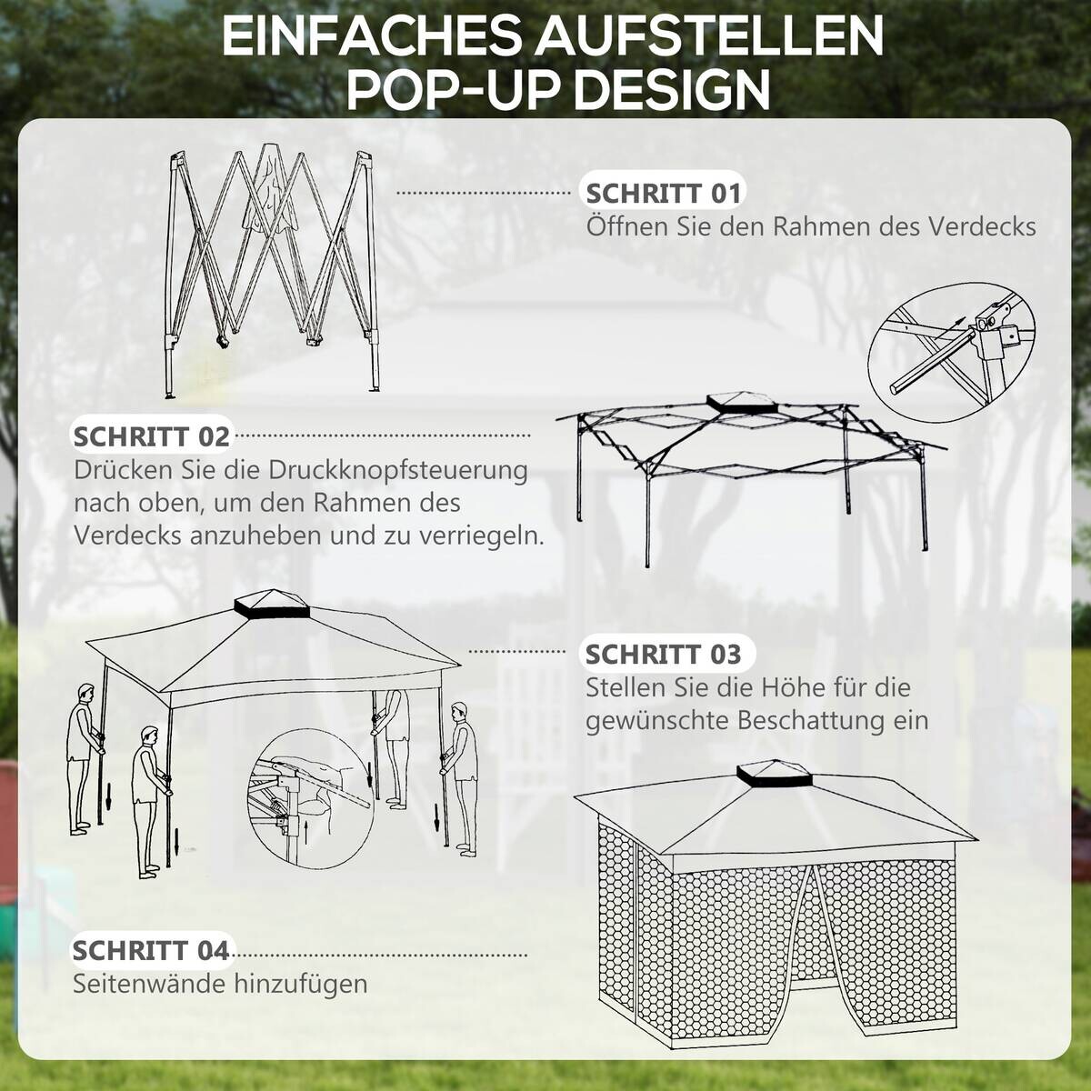 Outsunny Pavillon hellgrau Edelstahl B/H/L: ca. 325x325x270 cm