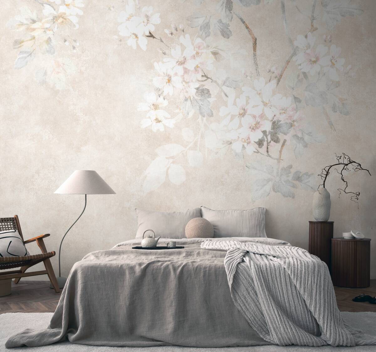 Livingwalls Fototapete Floral grau beige creme B/L: ca. 280x371 cm