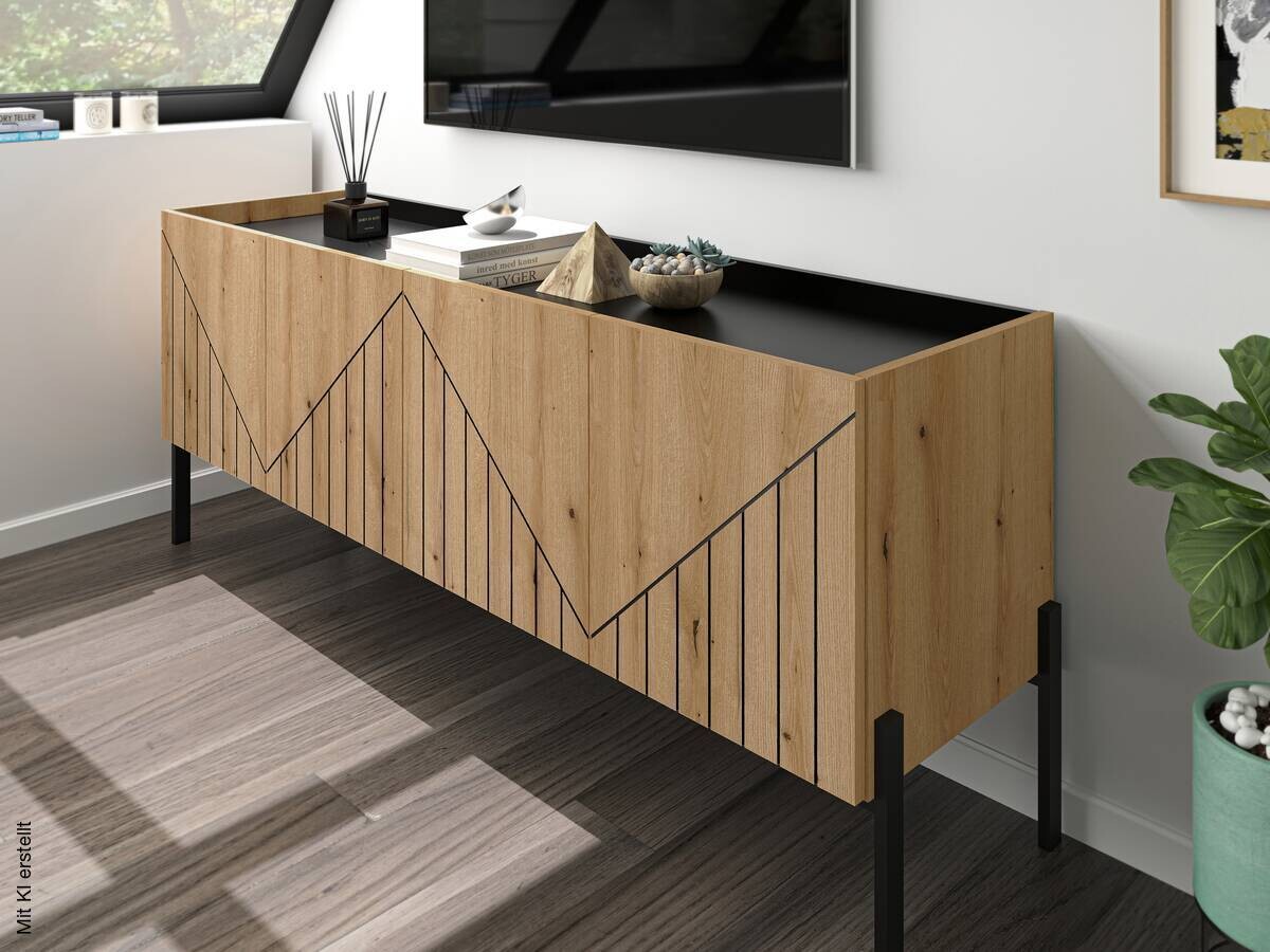 TV-Lowboard Neo Evoke Oak Nachbildung schwarz B/H/T: ca. 153x62x40 cm