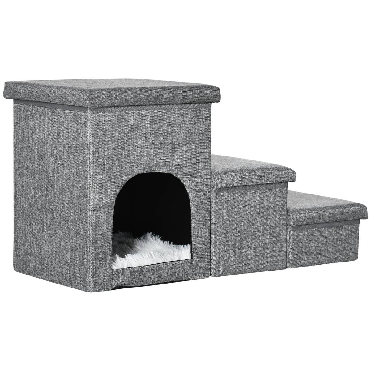 PawHut Katzentreppe grau Polyester B/H/L: ca. 33x40,5x73,5 cm