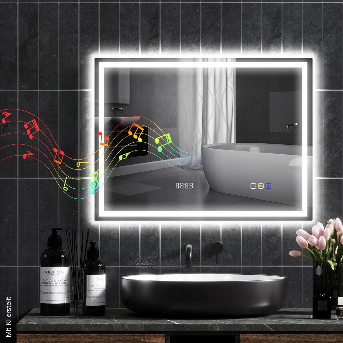 HOMCOM LED-Bad-Spiegel silber B/H/L: ca. 60x3,5x80 cm