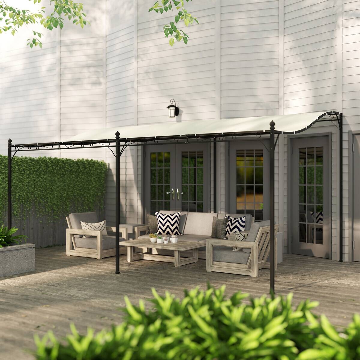 Outsunny Anbaupavillon cremeweiß Polyester B/H/L: ca. 298x253x491 cm