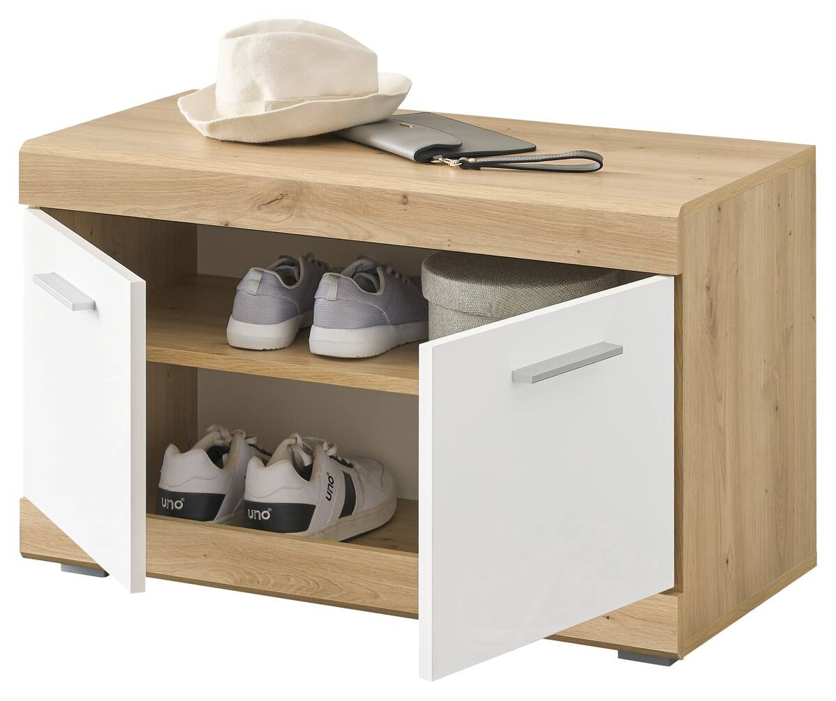 Sitzbank Nola Eiche Artisan Nachbildung weiß Hochglanz B/H/T: ca. 80x49x38 cm