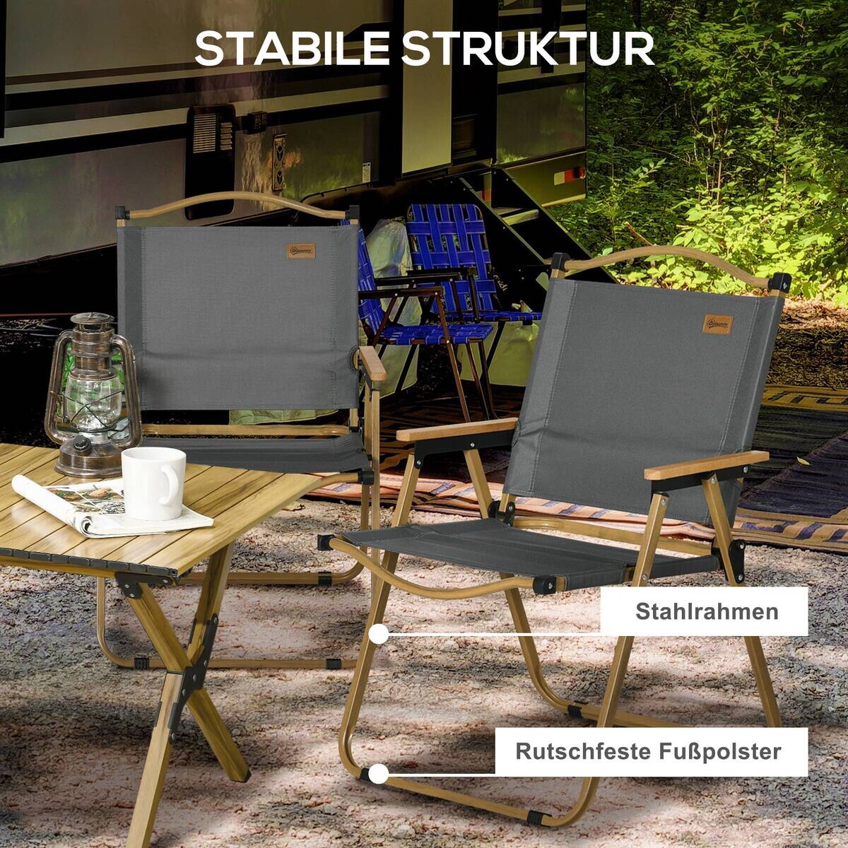 Outsunny Campinstuhl 2er Set dunkelgrau Stoff B/H/L: ca. 59x78x54 cm