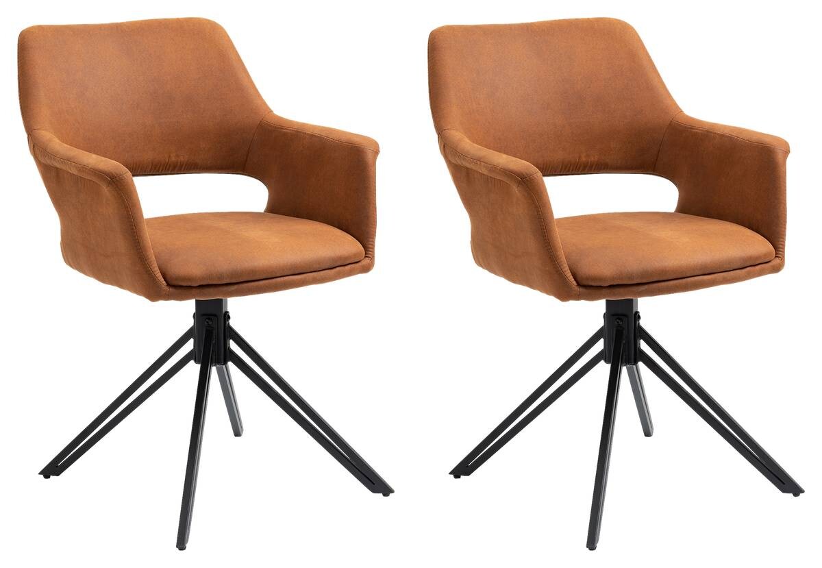 Stuhl ESTELLE 2er-Set braun Vintage schwarz Stoff Metall B/H/T: ca. 57x84x61 cm