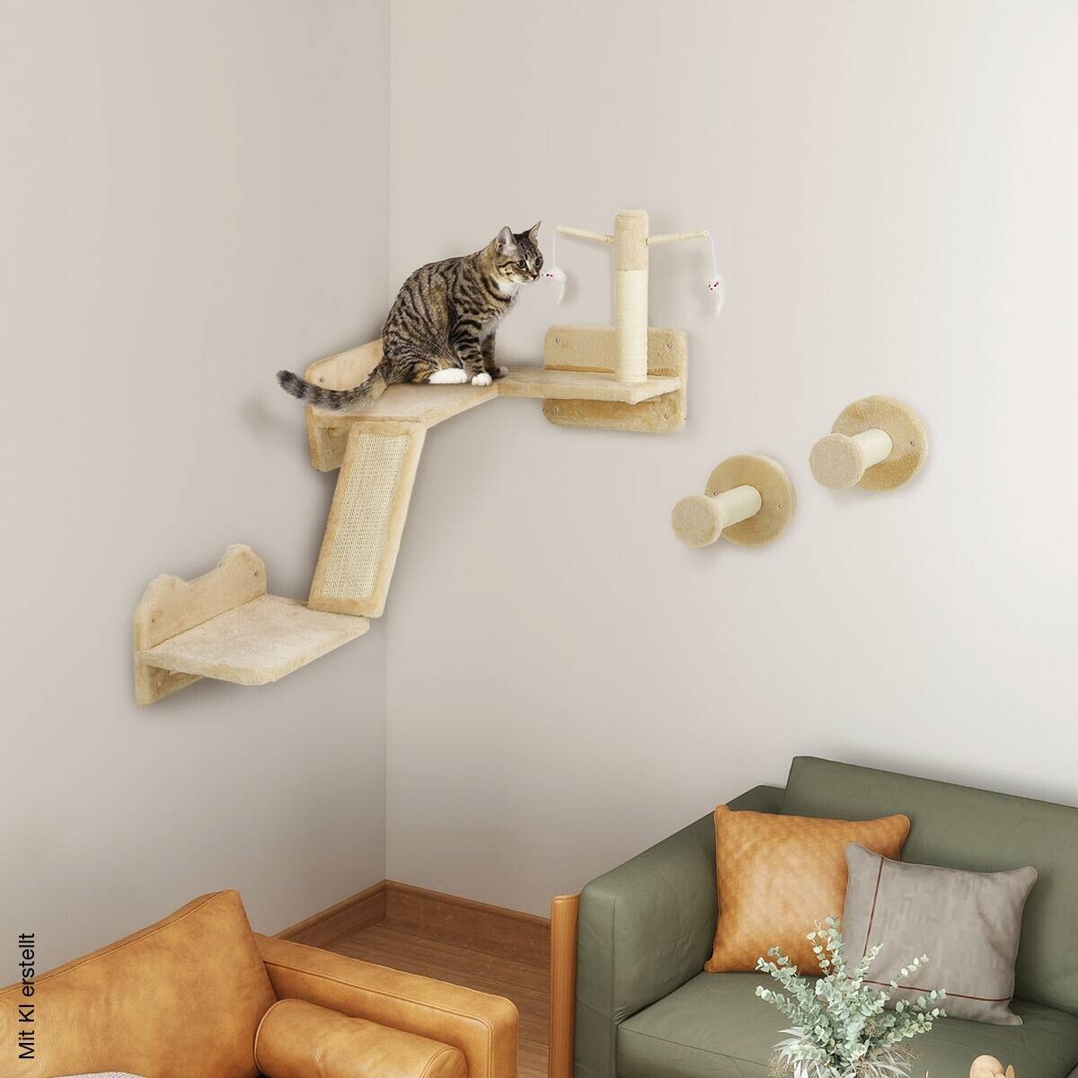 PawHut Katzen Kletterwand Set beige Plüsch B/H/L: ca. 56x73x110 cm