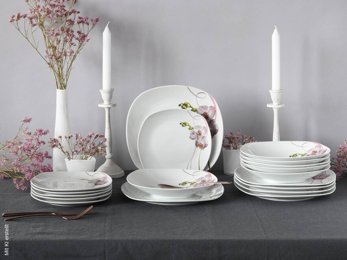 CreaTable Tellerset Square Orchidee weiß Porzellan