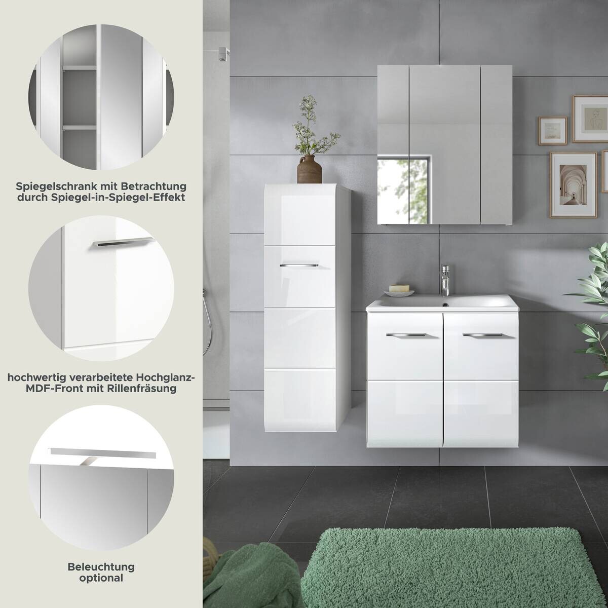 Badezimmer-Set Ice weiß weiß Hochglanz B/H/T: ca. 105x185x46 cm