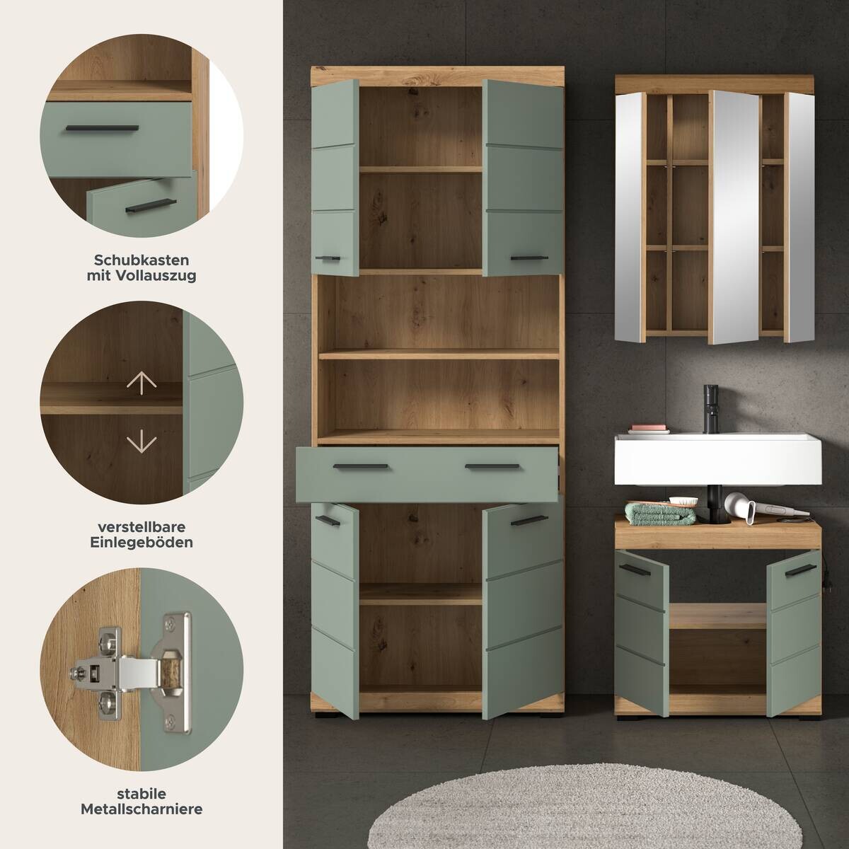 Badezimmer-Set Scout Eiche Artisan Nachbildung salbei Nachbildung B/H/T: ca. 149x34x191 cm