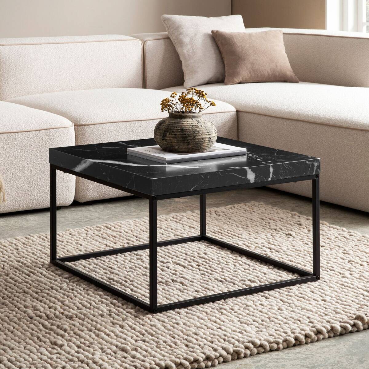 Wohnling Couchtisch schwarz Marmor MDF B/H/T: ca. 60x38x60 cm