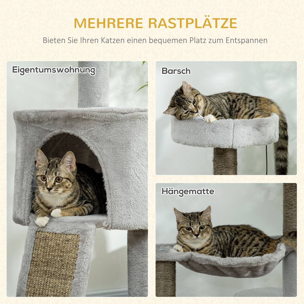 PawHut Kratzbaum hellgrau Polypropylen B/H/L: ca. 40x60x113 cm