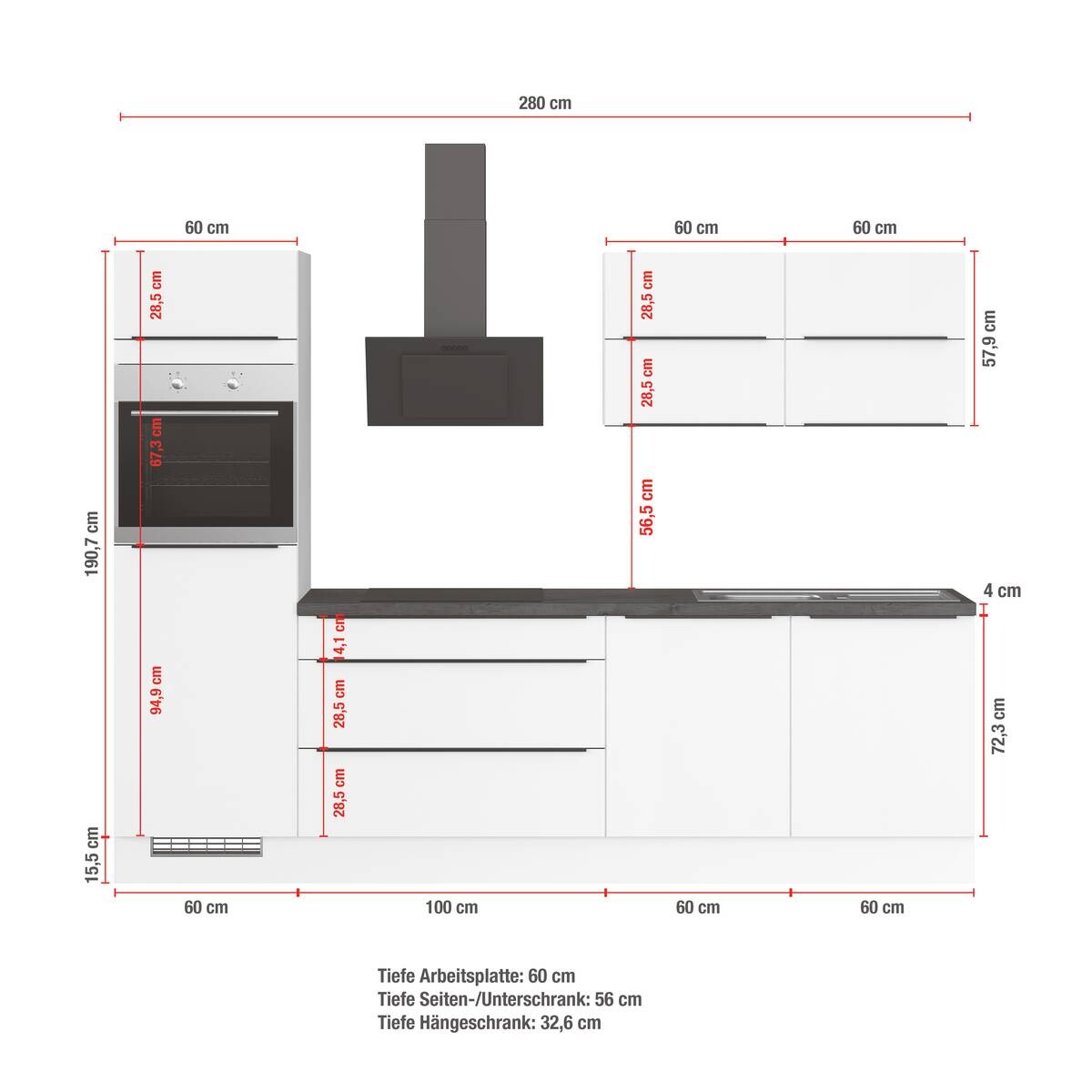 Küchenleerblock IBZ4280S6 weiß B/T: ca. 280x60 cm