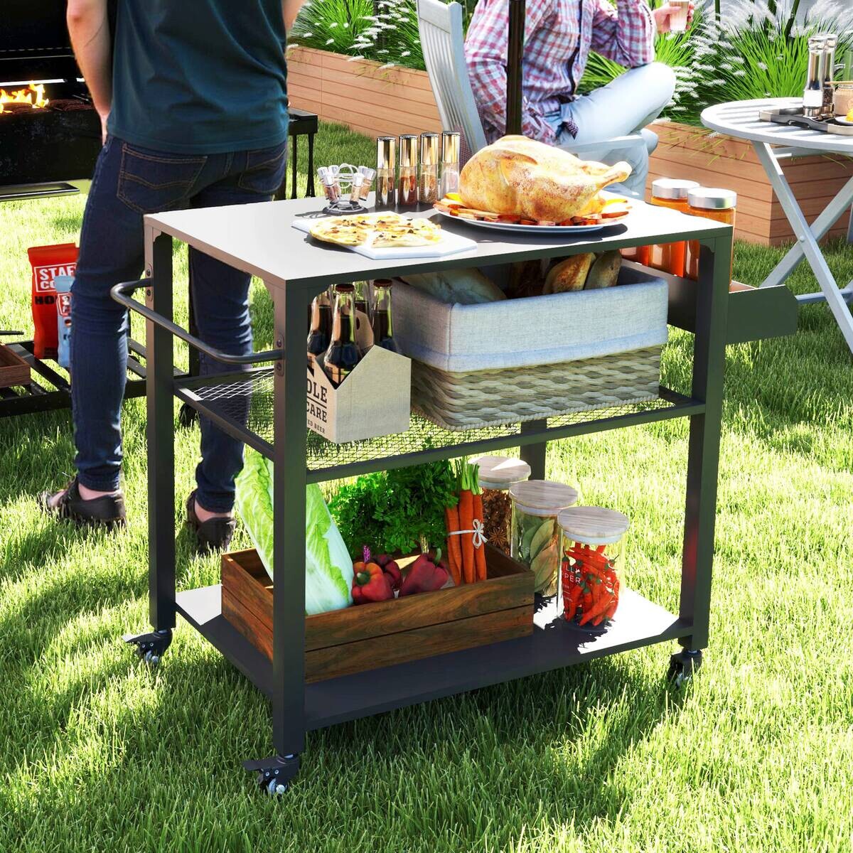 Outsunny Grillwagen Metall B/H/L: ca. 50x79x105 cm