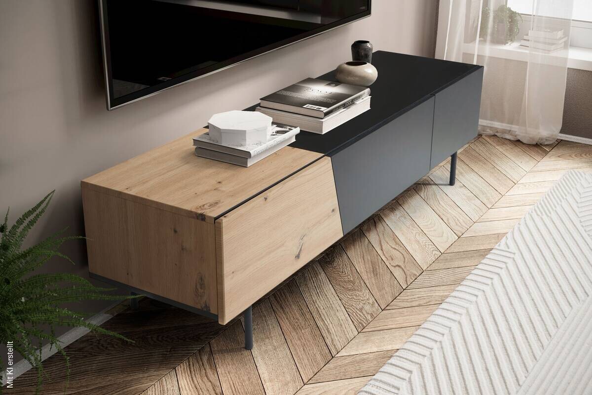 Lowboard schwarz Eiche Optik B/H/T: ca. 150x40x40 cm