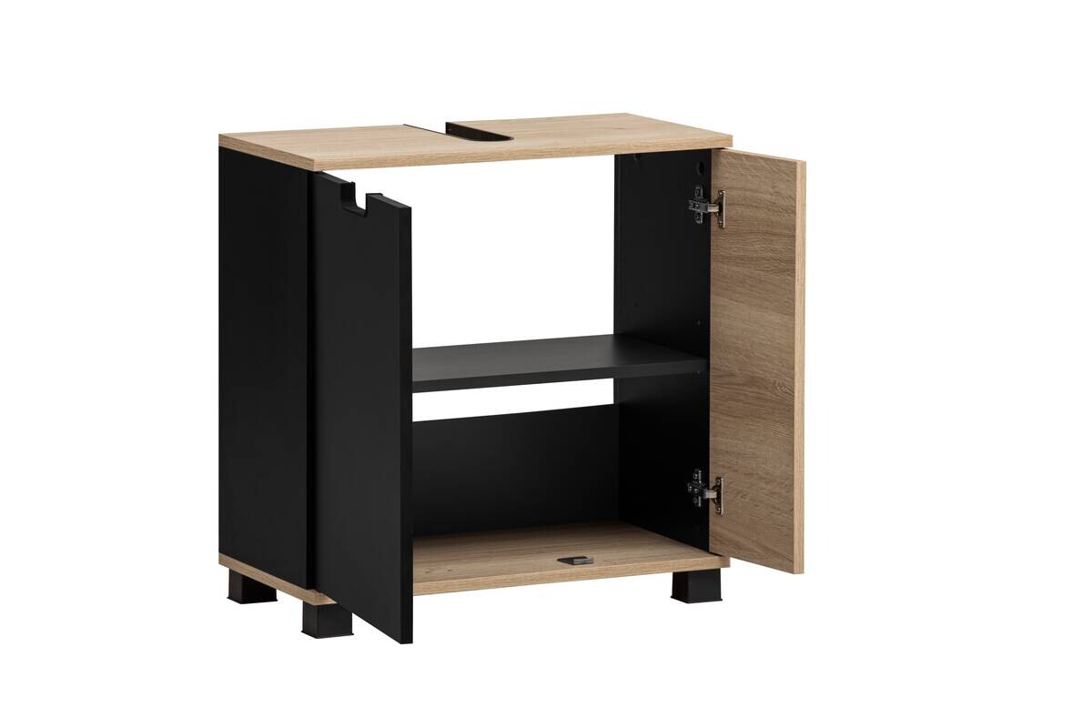 Waschbeckenunterschrank Emmik schwarz matt Eiche Eiche weiß Nachbildung B/H/T: ca. 59,8x62,4x32,6 cm
