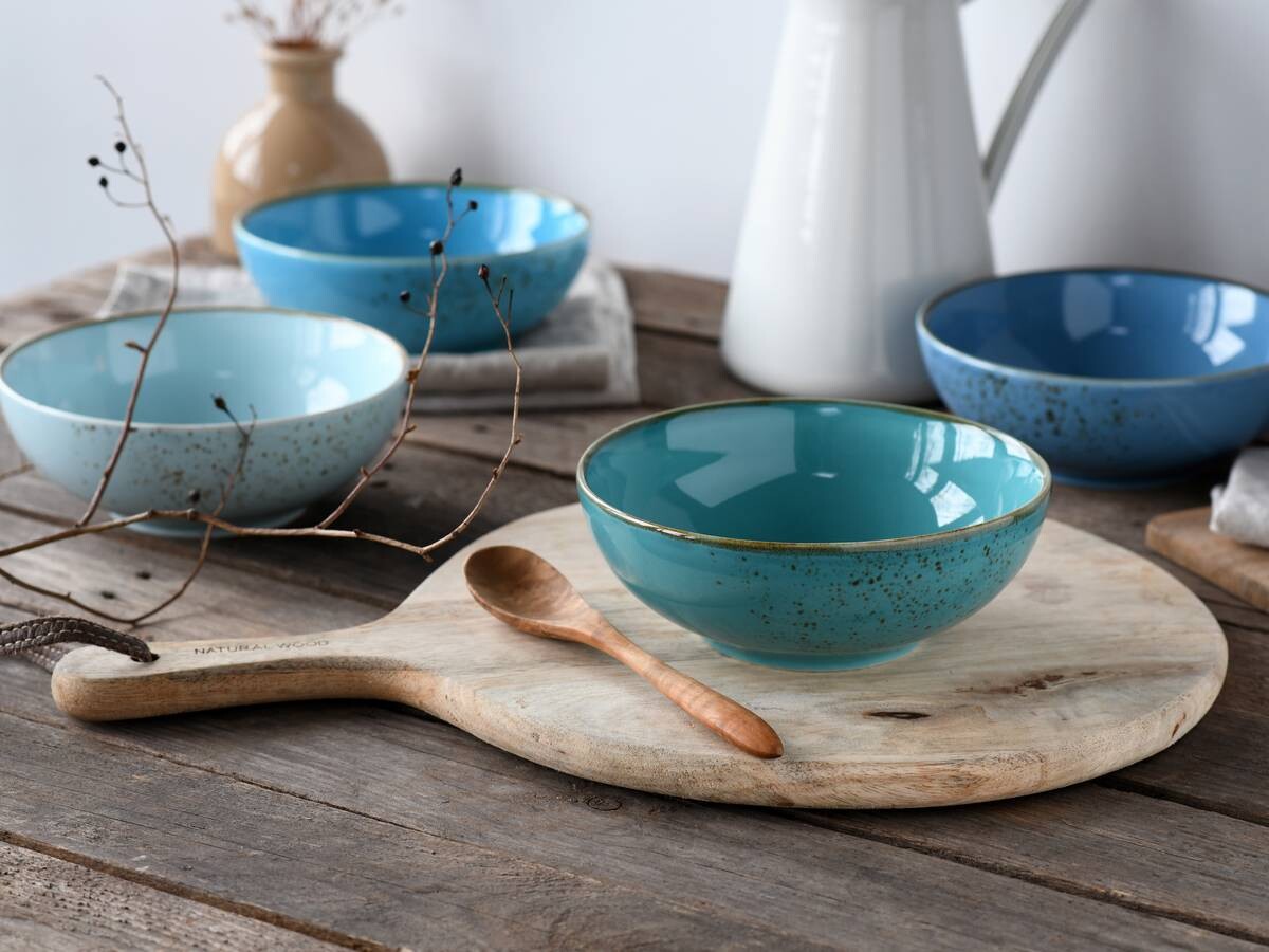 CreaTable Schalen-Set Nature Collection Aqua blau Steinzeug 4 tlg.