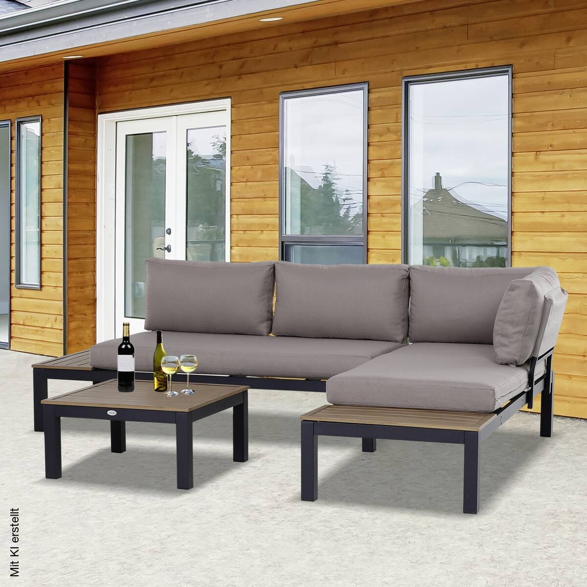 Outsunny Gartengarnitur grau Aluminium B/H/L: ca. 164x69x74 cm