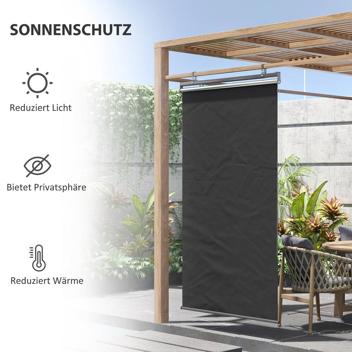 Outsunny Senkrechtmarkise mit Stahlrahmen dunkelgrau B/H/L: ca. 38x222x124 cm