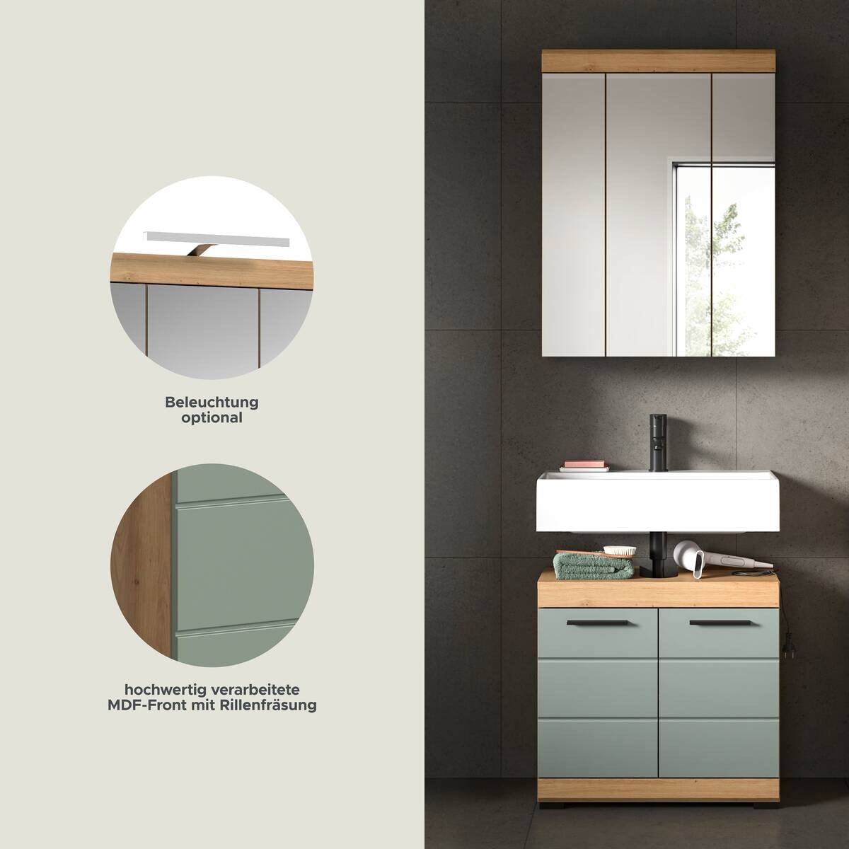 Badezimmer-Set Scout Eiche Artisan Nachbildung salbei Nachbildung B/H/T: ca. 60x191x34 cm