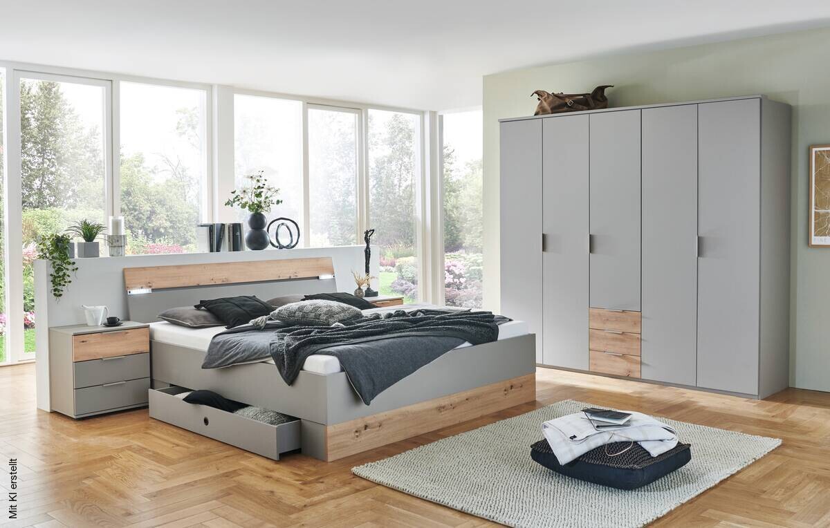 Bettanlage Paderborn Sahara grau B/H/T: ca. 284x96x210 cm Liegefläche B/L: ca. 180x200 cm
