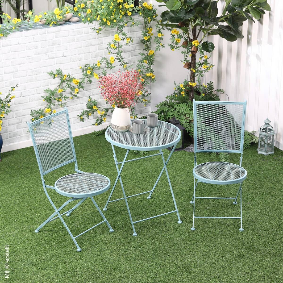 Outsunny Balkonset hellblau Metall H/D: ca. 70x56 cm