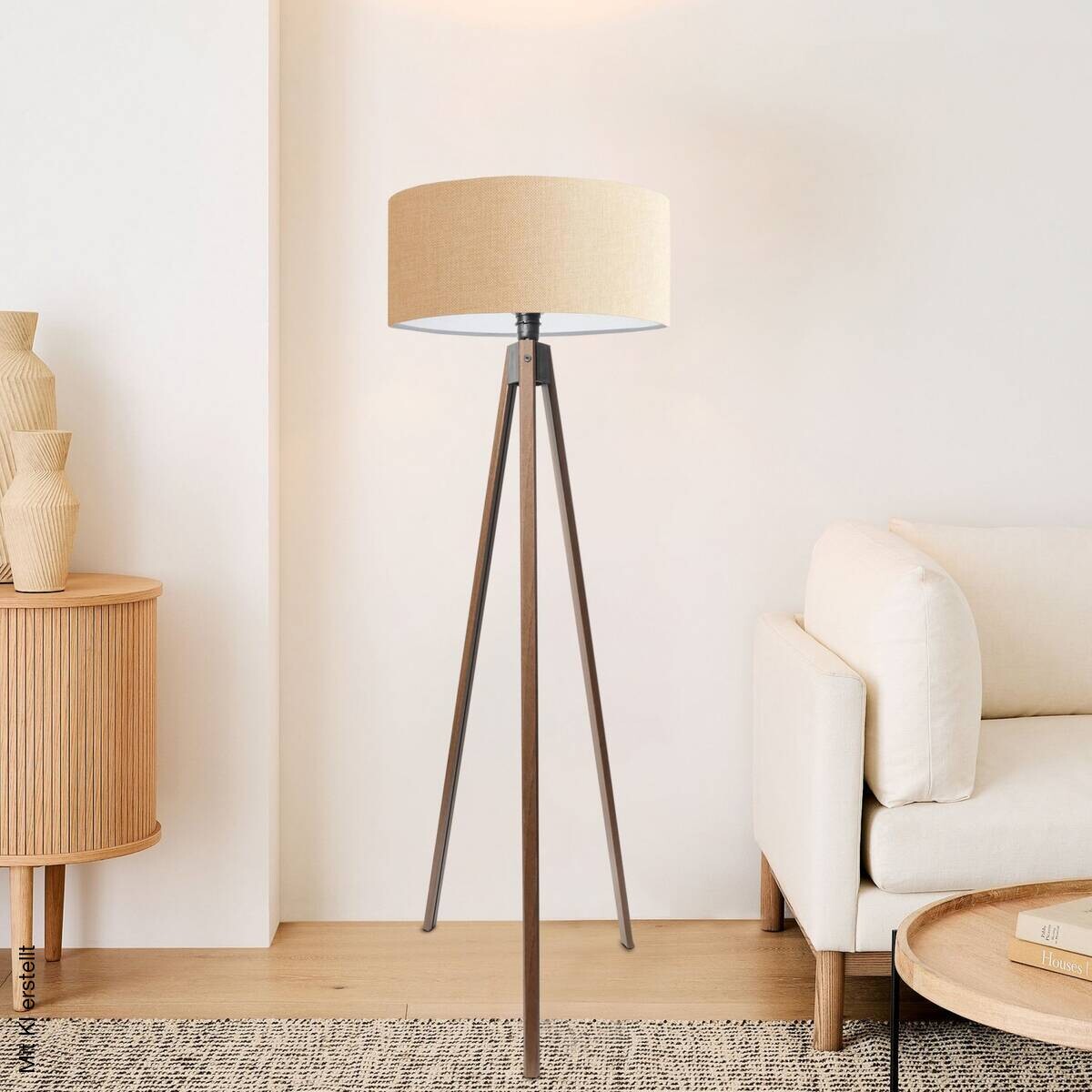 Opviq Stehlampe beige Stoff B/H/T/L/D: ca. 38x200x38x38x38 cm E27 1 Brennstellen