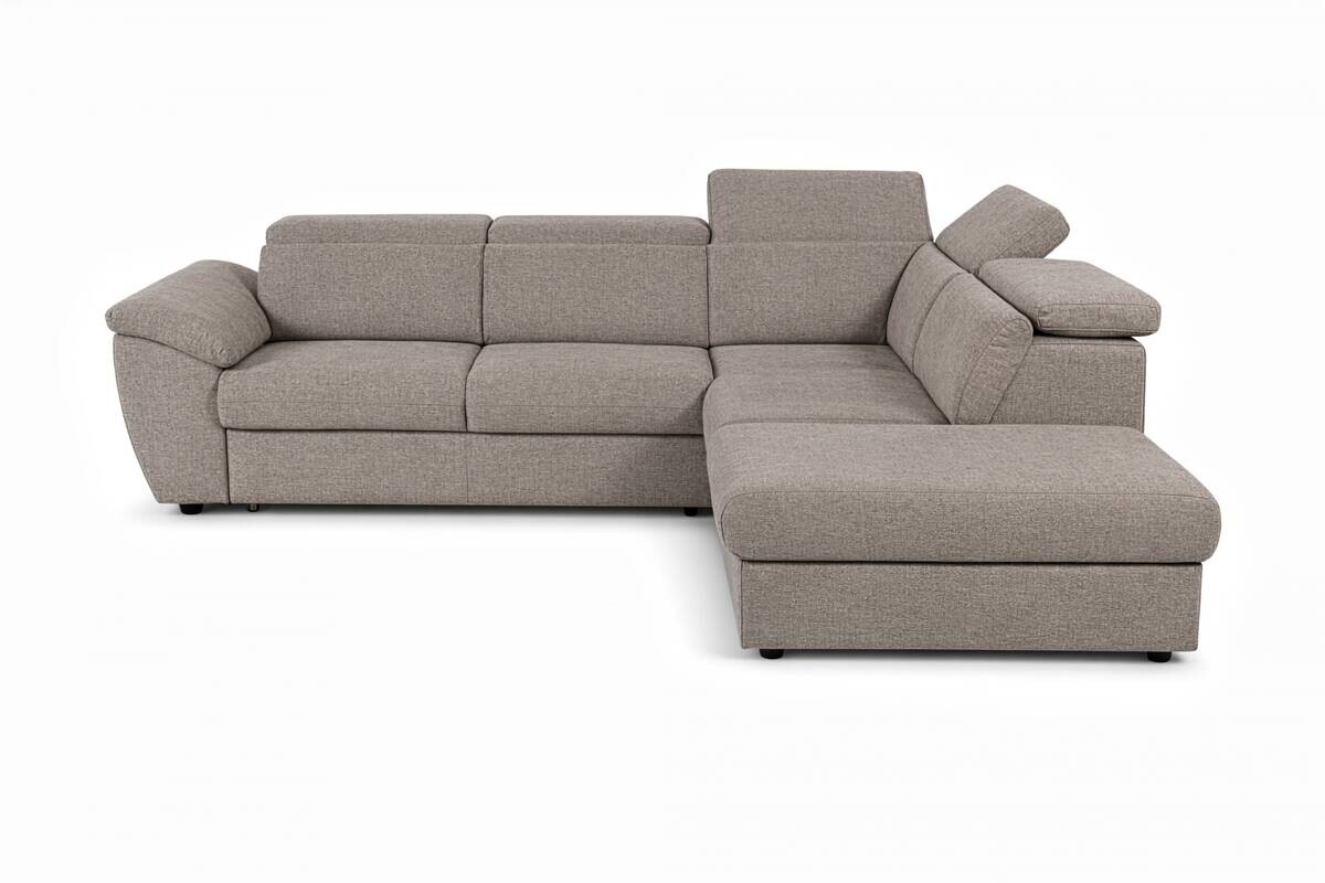 Ecksofa mit Bettfunktion und Bettkasten Greige Flachgewebe B/H/T: ca. 280x108x235 cm