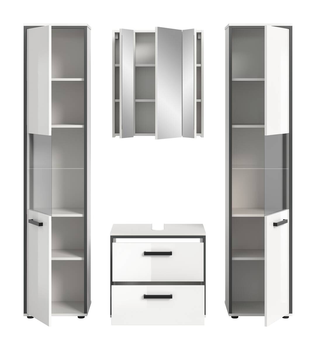 Badblock KOJAK weiß Hochglanz anthrazit grau B/H/T: ca. 171x188x37 cm