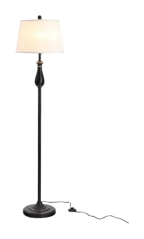 HOMCOM Stehlampe schwarz weiß Metall Polyester-Mischgewebe Stoff B/H/L: ca. 38x158x38 cm E27 3 Brennstellen