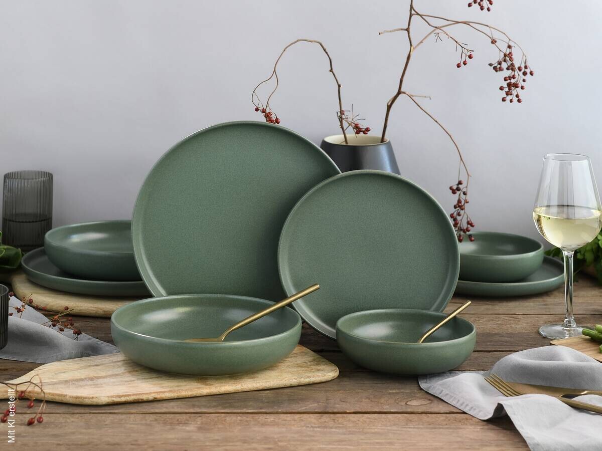 CreaTable Tafelservice grün Steinzeug 8 tlg.