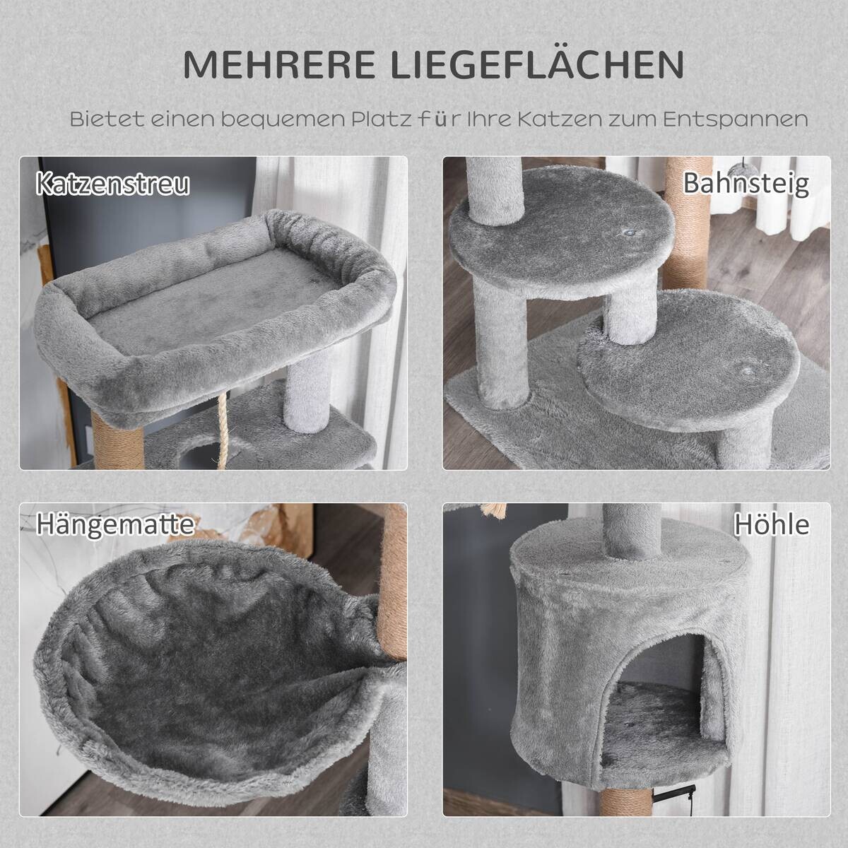 PawHut Kratzbaum hellgrau Spanplatte B/H/L: ca. 48x48x120 cm