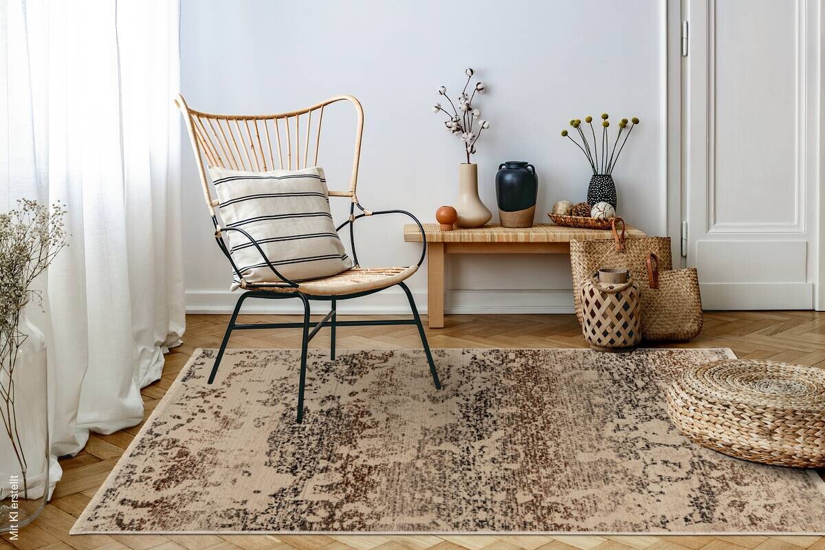 Kayoom Kurzflorteppich Charin 225 beige B/H/L: ca. 160x0,35x230 cm