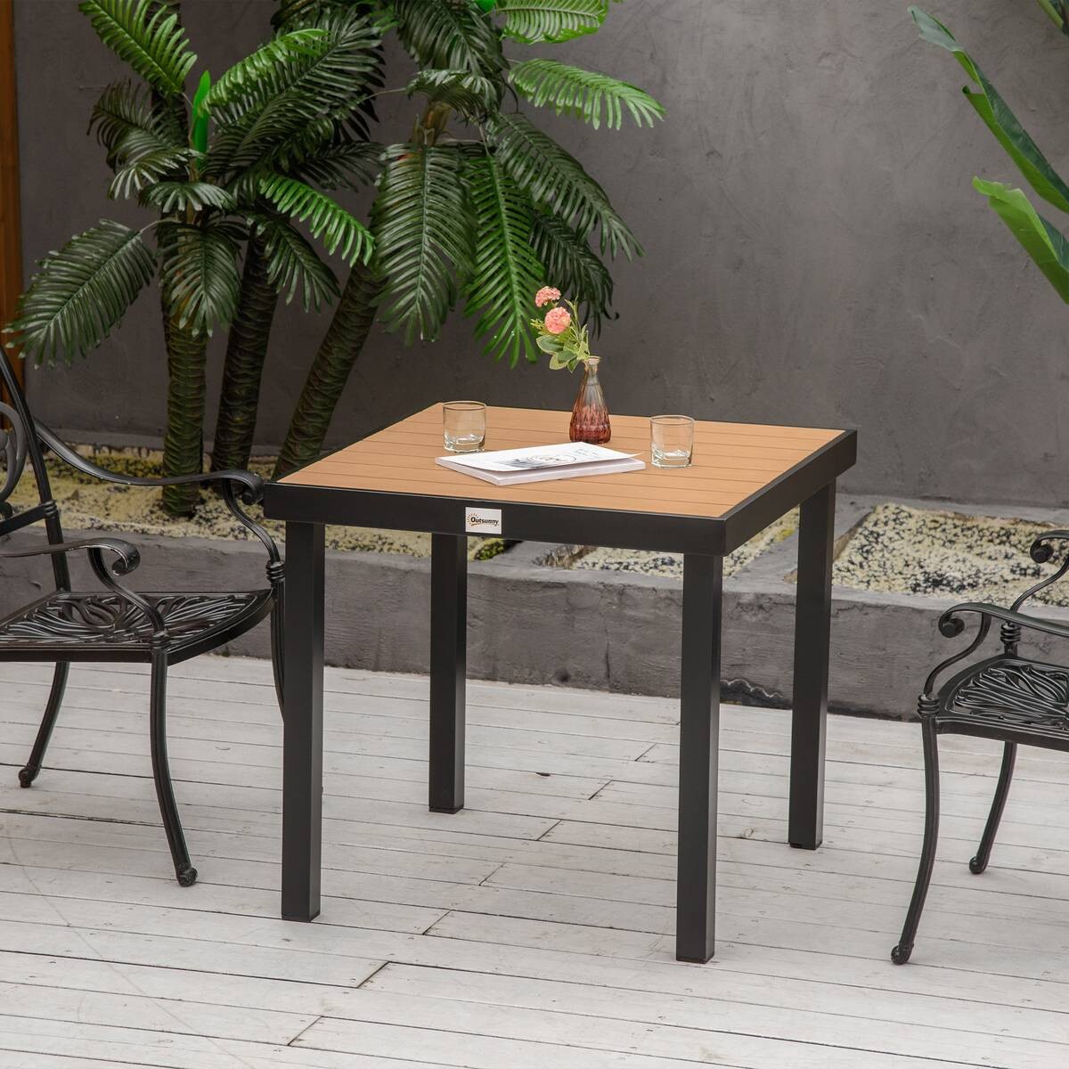 Outsunny Gartentisch natur Metall B/H/L: ca. 80x74x80 cm