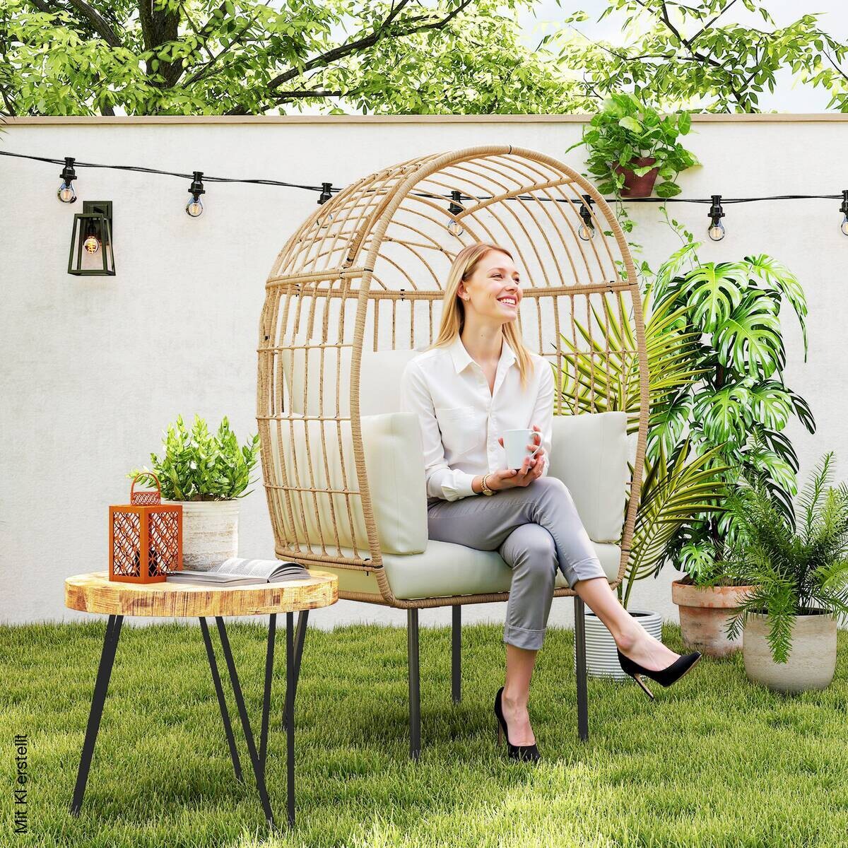 Outsunny Rattansessel beige Polyethylen B/H/L: ca. 80x155x95 cm