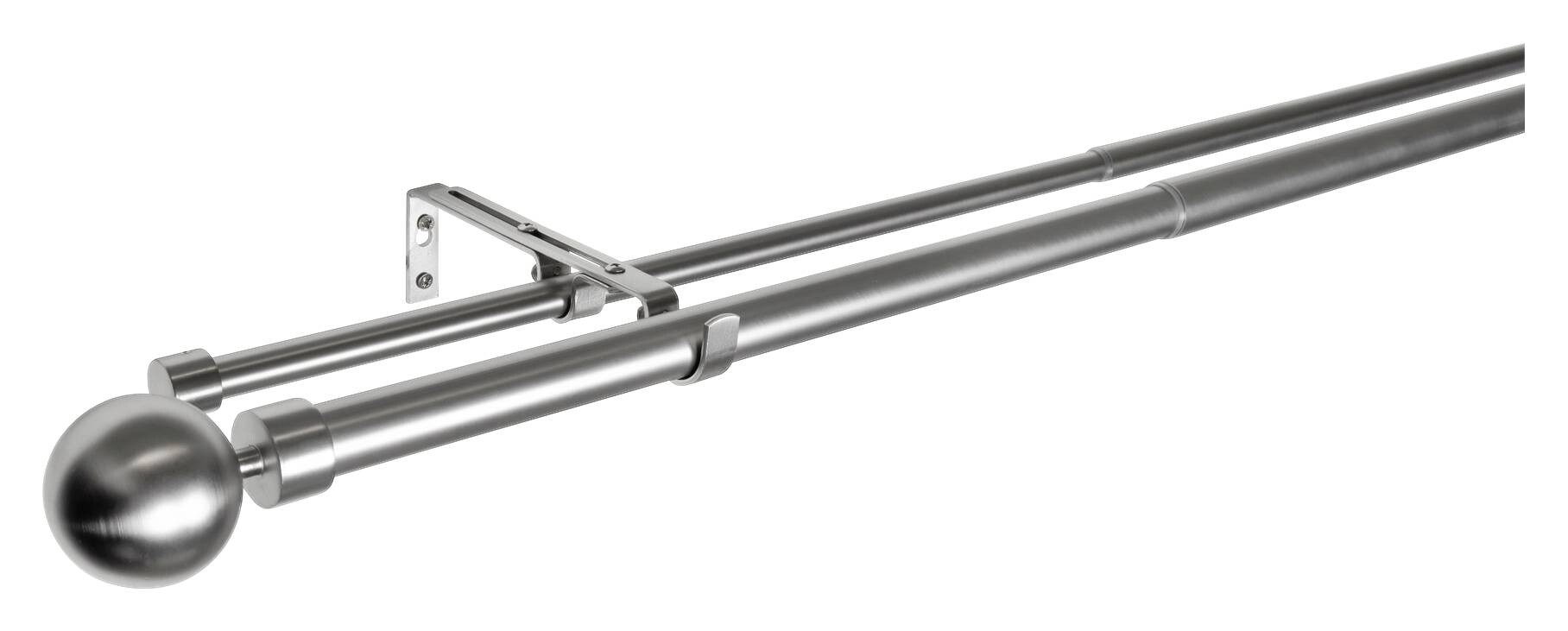 Gardinenstange Edelstahloptik Metall ausziehbar von ca. 190 bis 360 cm 2.0 Läufe
