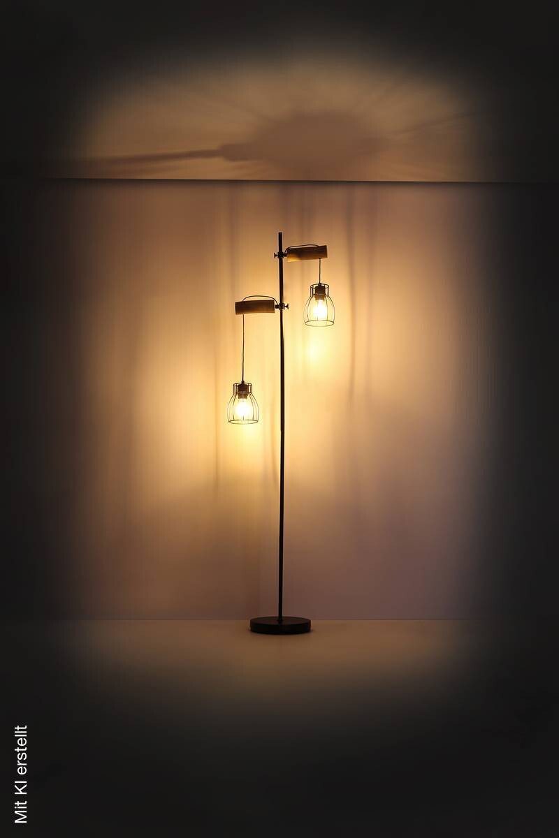 GLOBO Stehlampe Mina schwarz natur Metall Holz H: ca. 168 cm E27 2 Brennstellen