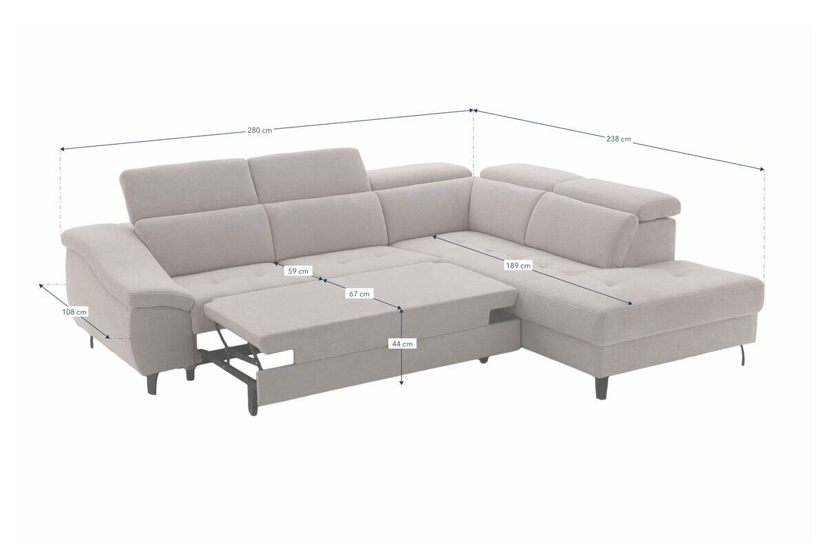 Ecksofa mit Bettfunktion leinen Flachgewebe B/H/T: ca. 280x96x238 cm